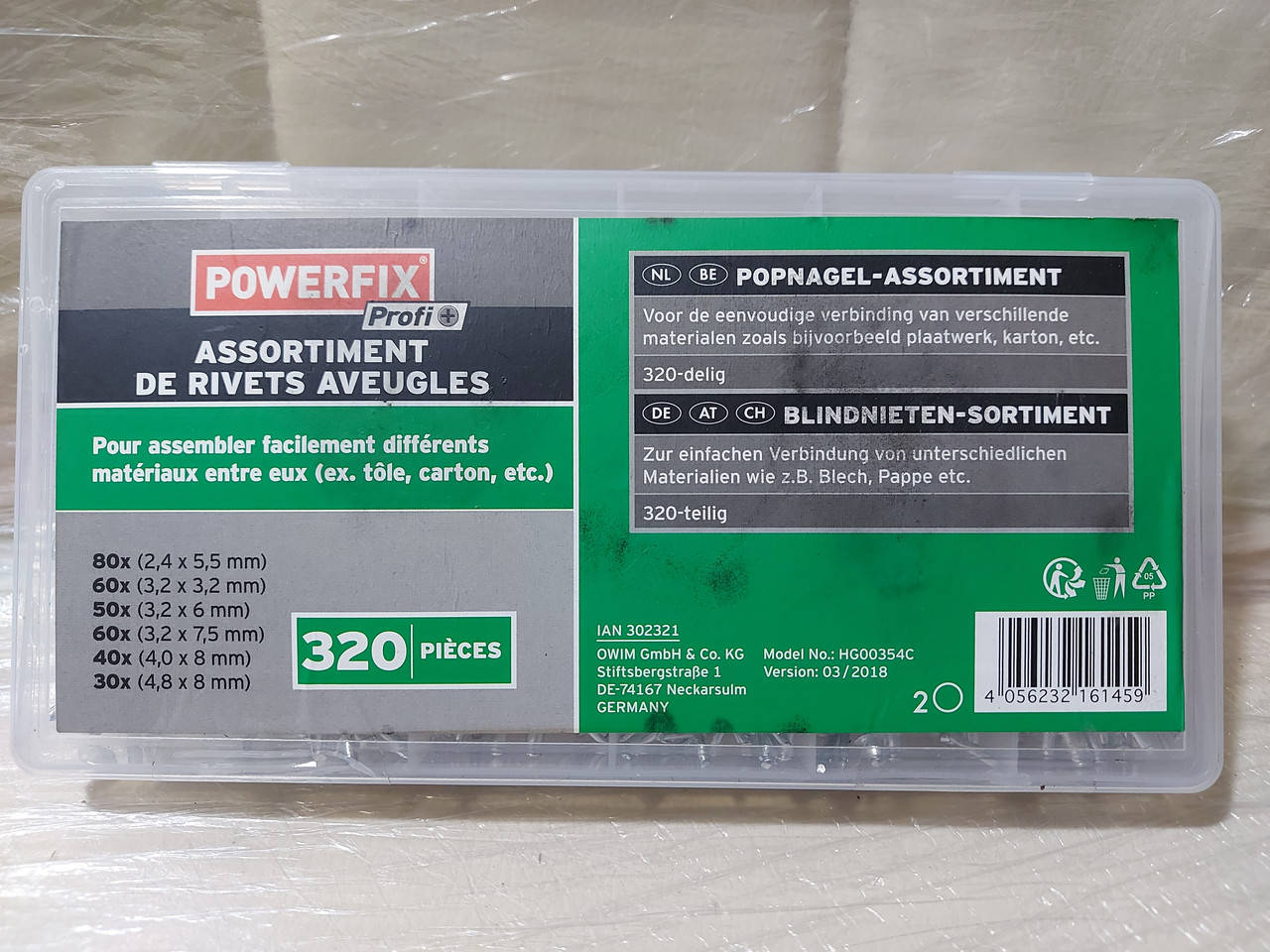 

Набор алюминиевых заклепок 320 шт. Powerfix Profi HG 00354 C