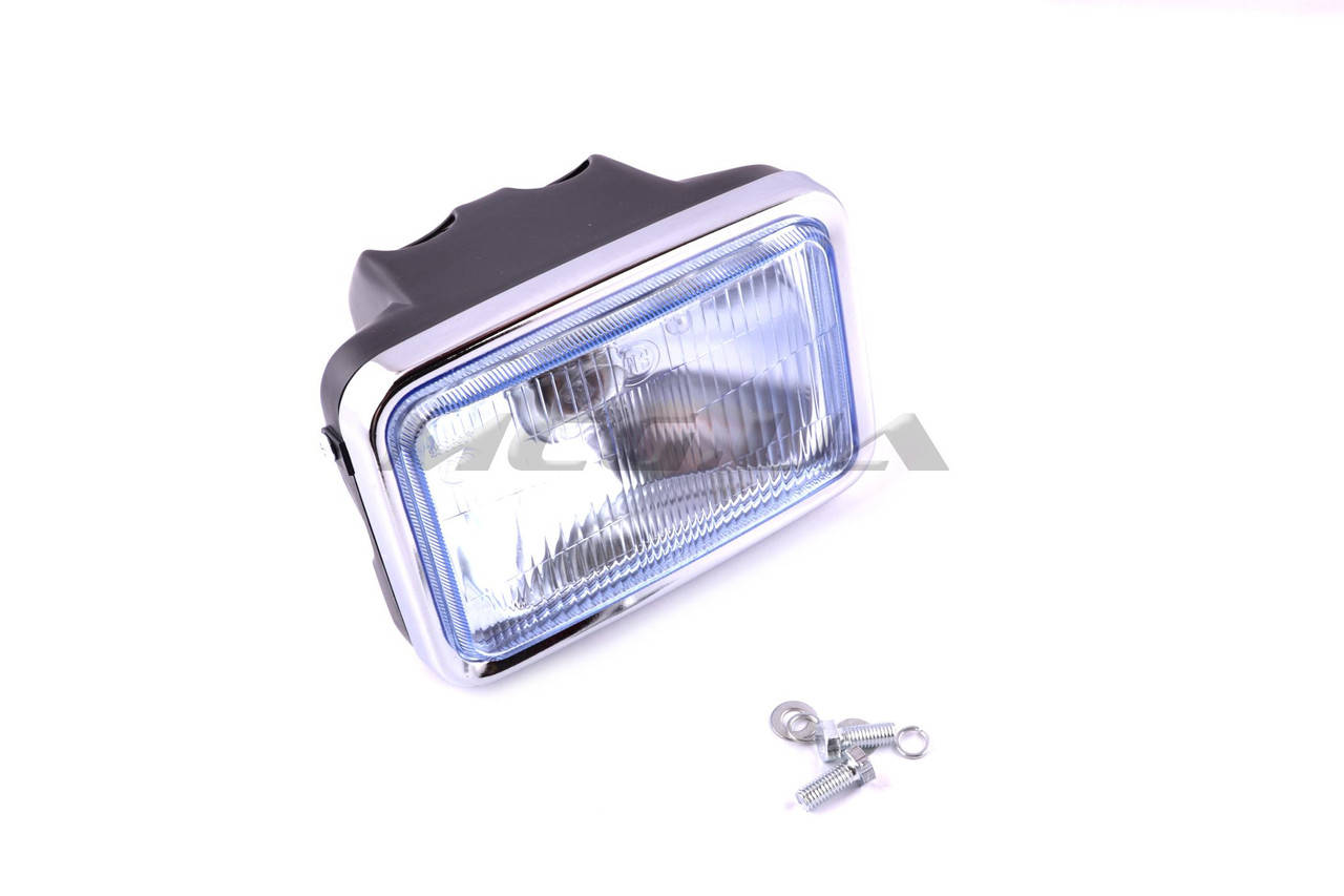 

Фара (в сборе) на мотоцикл с двигателем 4T CB125, CG125 (квадратная) "EVO" (синяя)