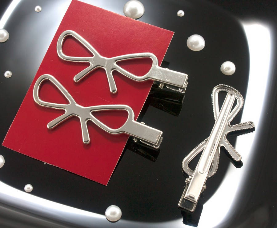 

Заколка уточка 70мм Бантик, серебро (сп5нг-1605), Серый