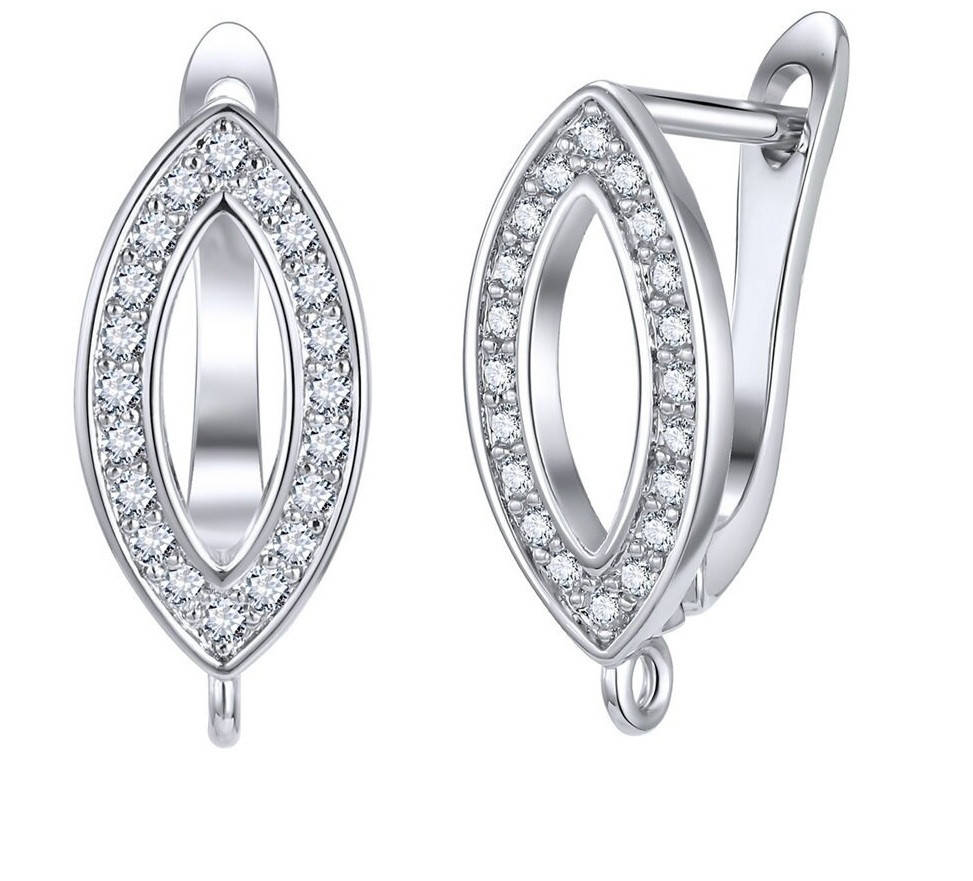 

Швенза с фианитами (гипоаллергенный сплав). Застёжка для сережек английский замок, пара, Серебристый