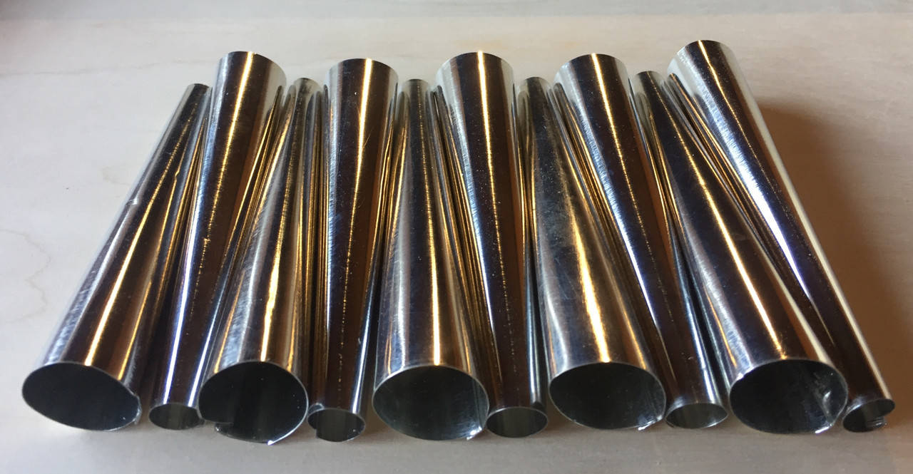 

Формы для выпечки трубочек металлические конусные набор из 10 шт верхний d 2.0см, нижний d 0.9см, длина 10см.