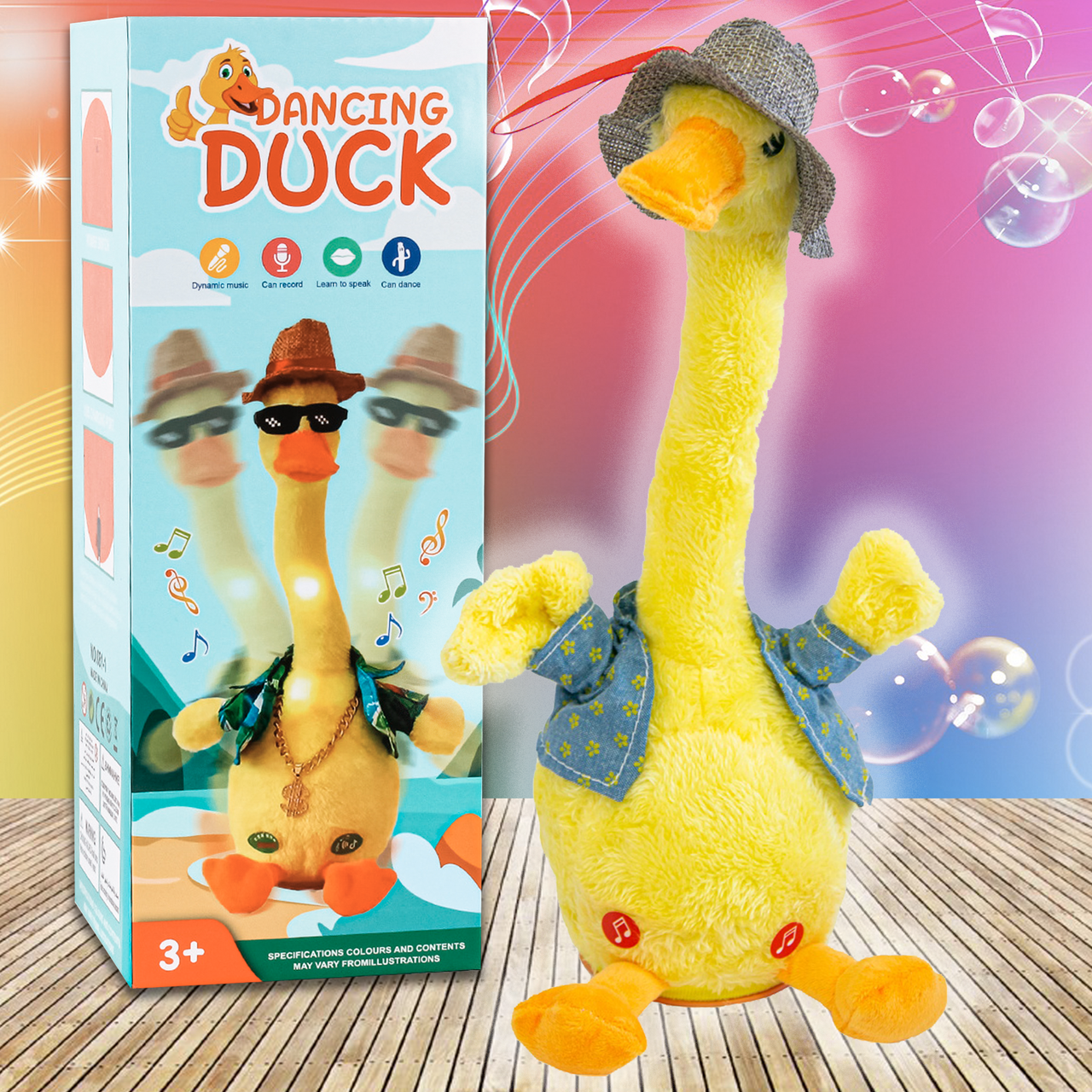 

Интерактивная игрушка - танцующая утка в шляпке, поёт и светится Dancing duck, Желтый