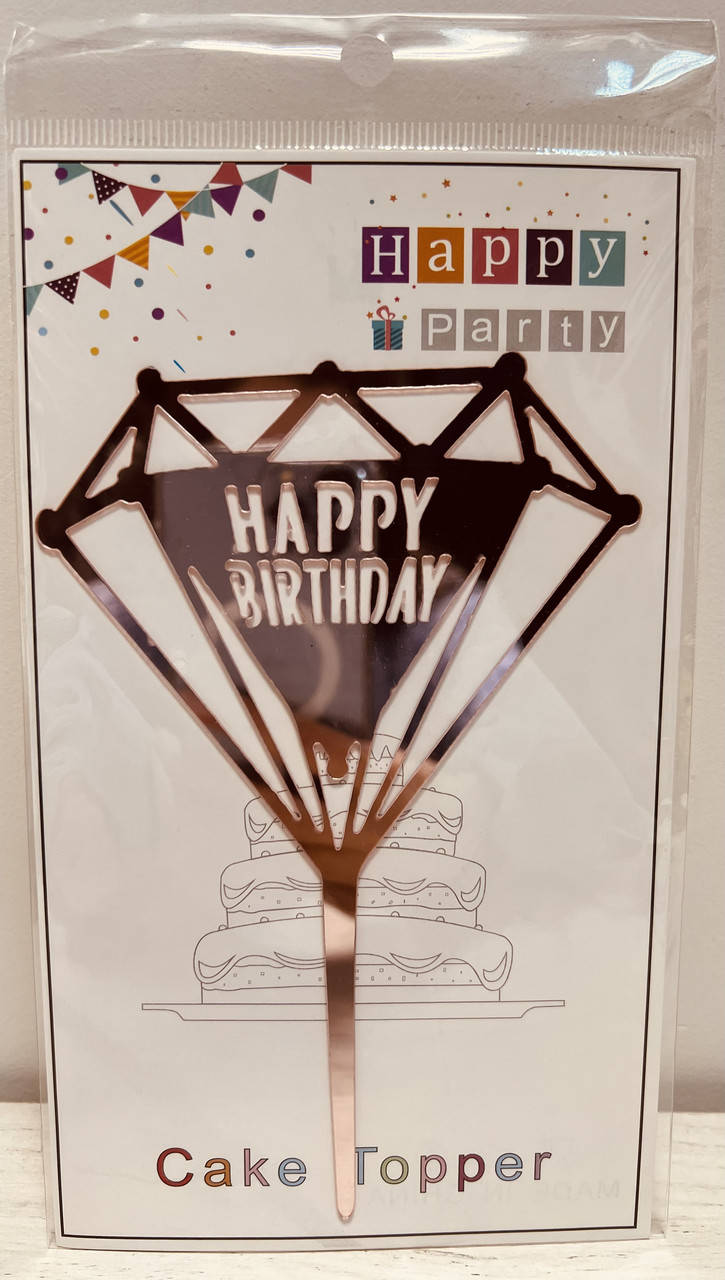 

Топпер в торт акриловый "Happy Birhday": алмаз розовое золото