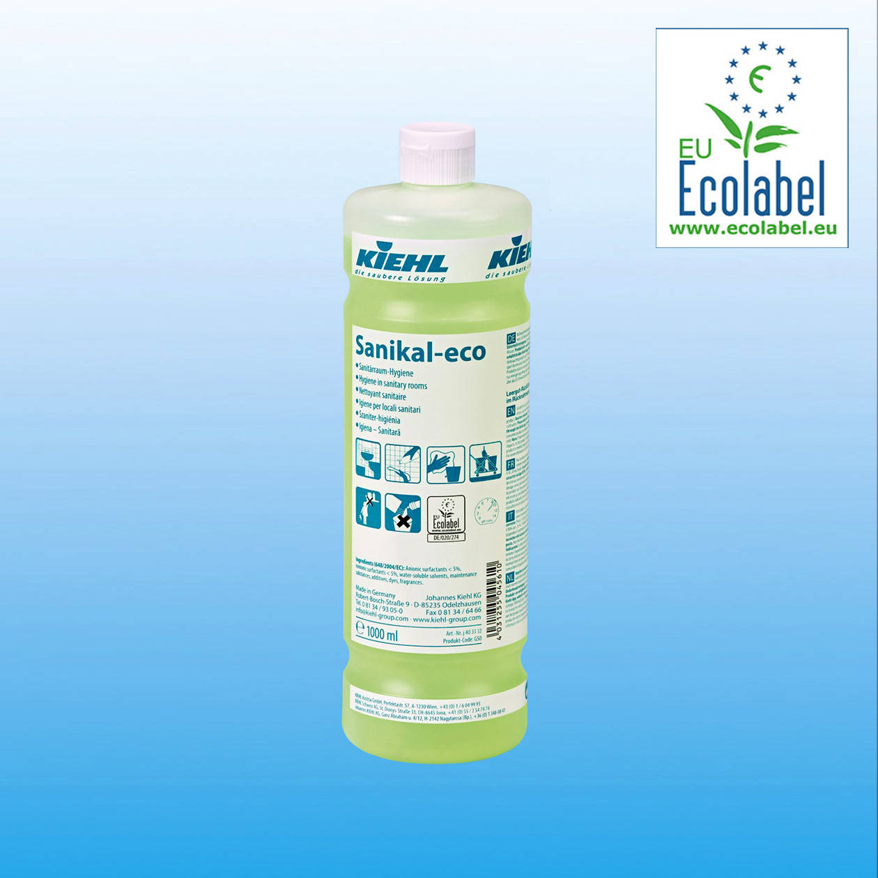 

Щелочное средство для уборки санитарных помещений Sanikal-eco, 1 л, Kiehl