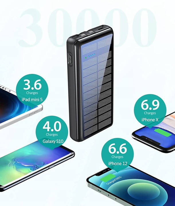 

Повербанк від сонця 30000mah Сонячний павербанк Solar Power Bank 3 x USB для телефона планшета универсальный