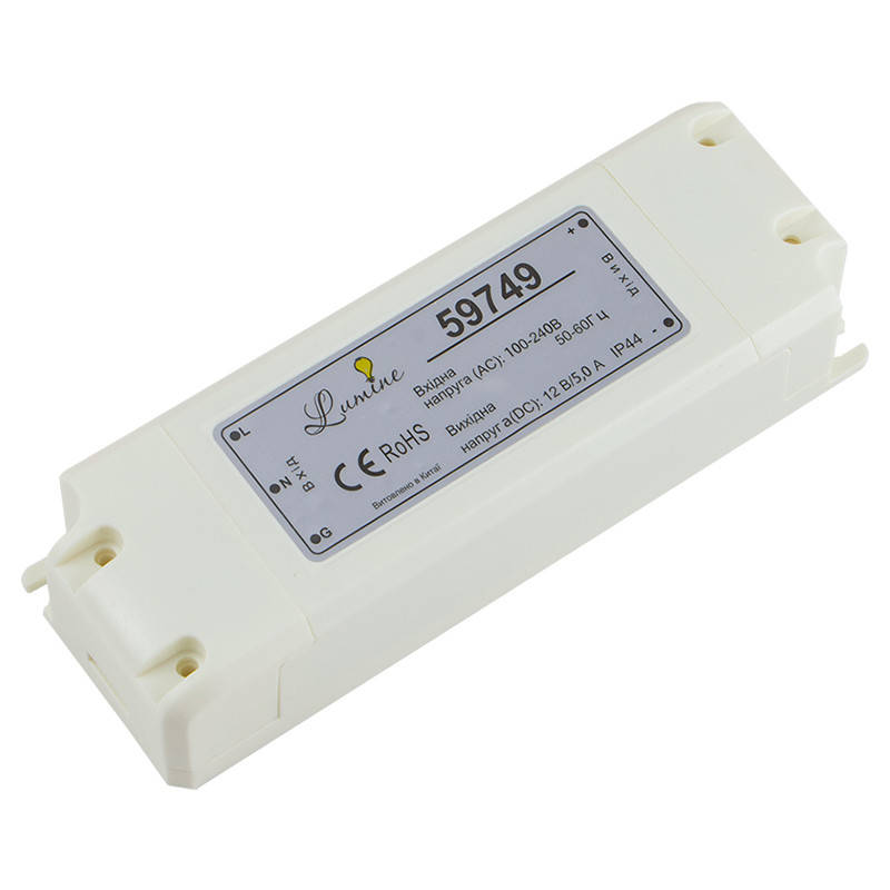 

Блок питания для LED, 60W, 12V, IP44, пластик. корпус