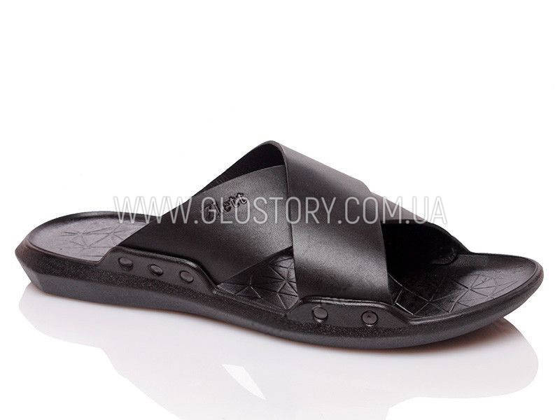 

Мужские черные кожаные шлепки в 40 размере стелька 26 см, Черный