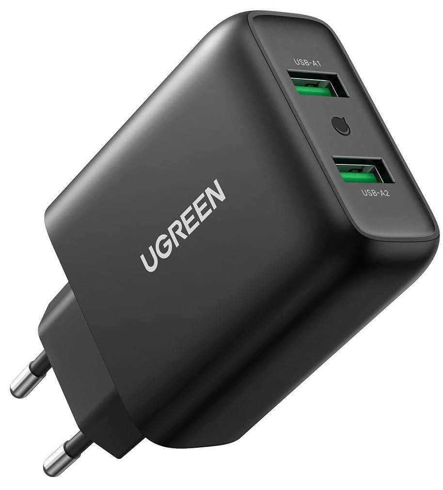 

Сетевое зарядное устройство Ugreen Fast Charger 36W 2*USB QC3.0 Black (CD161), Черный