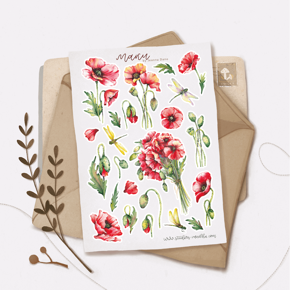 

Сет стикеров от Stickers Vanilka Маки 10х15 см, Белый