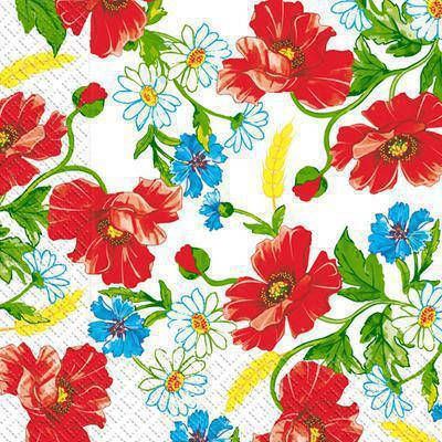 

Салфетки бумажные трехслойные с рисунком Марго "Васильки с маками" 18 шт