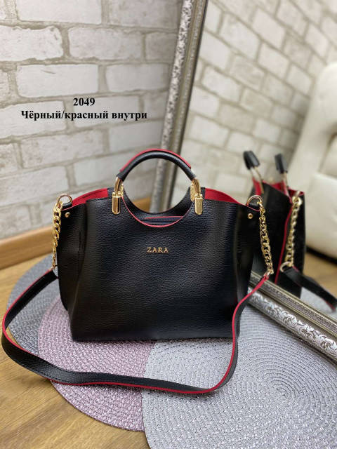 

Черная-красная внутри - сумка ZARA на три отделения - фурнитура золото (2049)