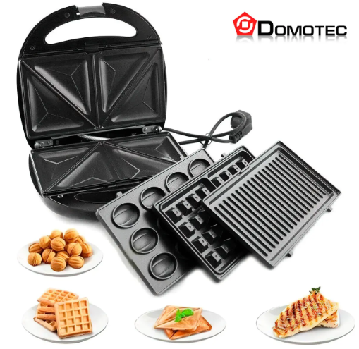 

Сендвичница 4в1 Бутербродница, вафельница, орешница, гриль 1000Вт Domotec MS 7704