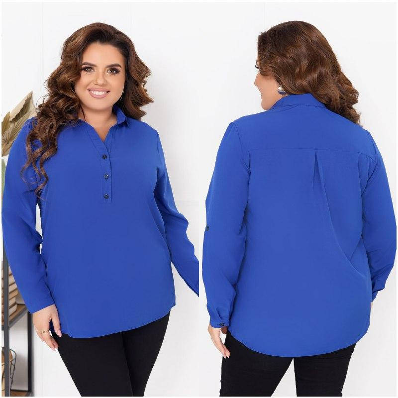 

Женская классическая блузка рубашка длинный рукав ткань софт размер: 48-50,52-54,56-58,60-62,64-66, Разные цвета