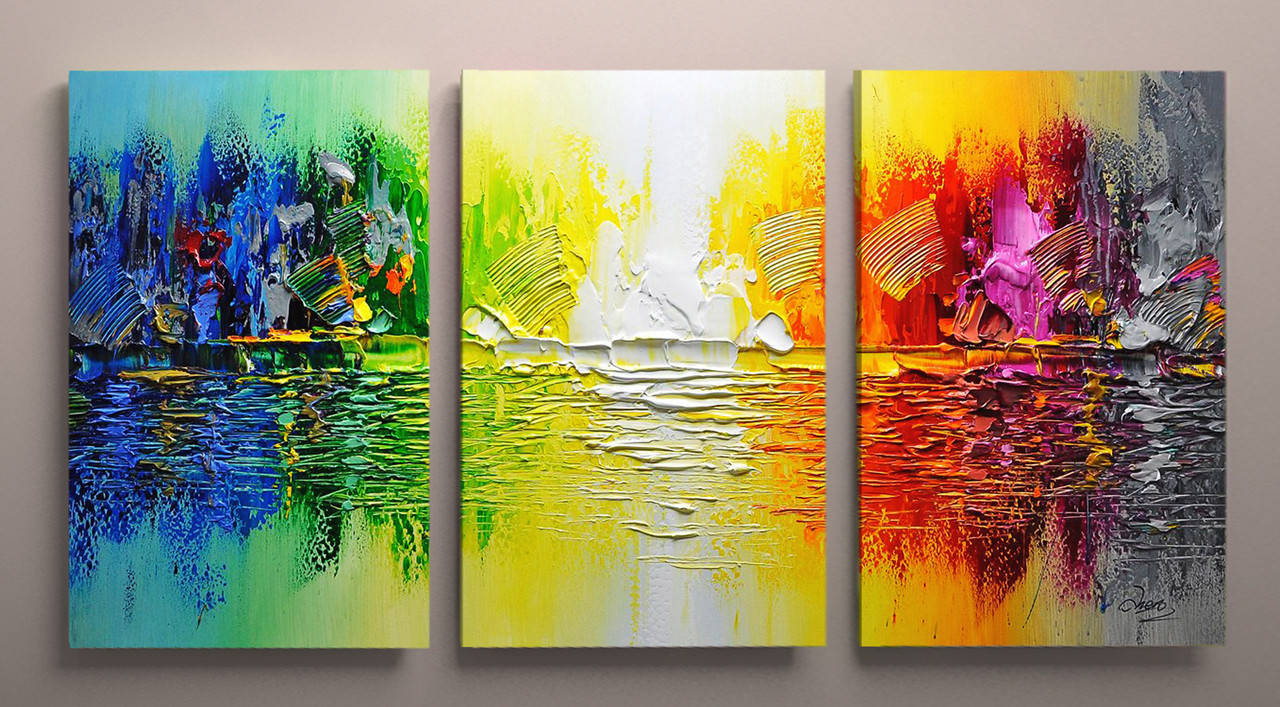 

Модульная картина печать на холсте Абстракция Яркие мазки красок 120х60 из3-х