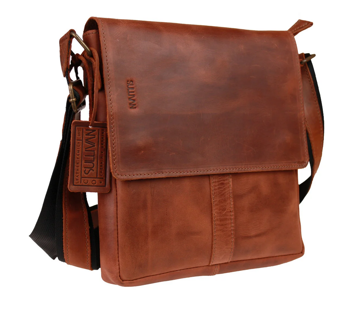 

Мужская кожаная сумка через плечо планшет мессенджер с клапаном светло-коричневая gmSMVP142, Коричневый