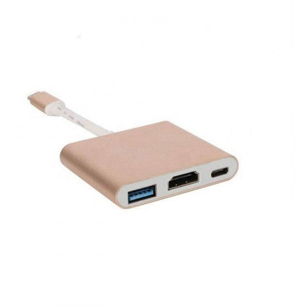 

Кабель/Переходник 3 в 1 Type-C на USB 3.0/HDMI/Type-C. Золотой., Золотистый