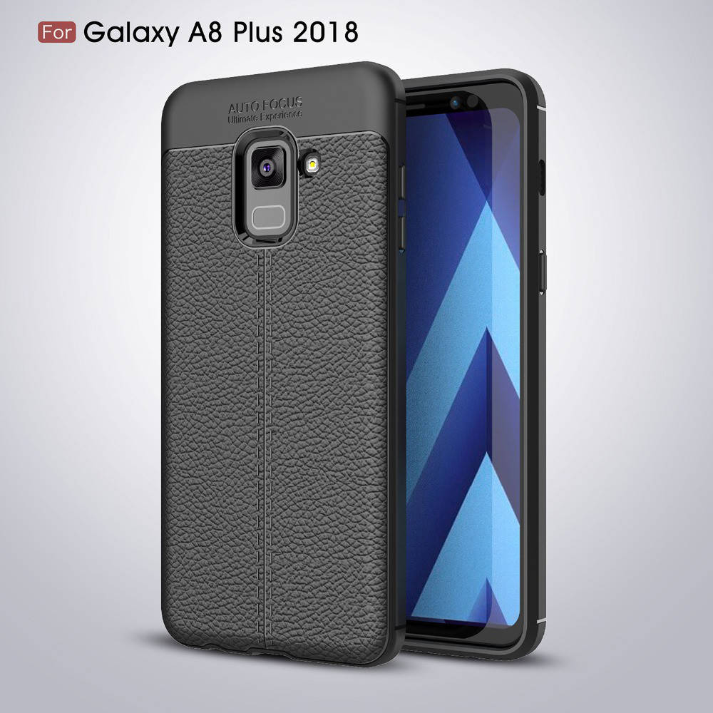 

Противоударный чехол для Samsung Galaxy A8 Plus 2018, стиль кожа, Черный