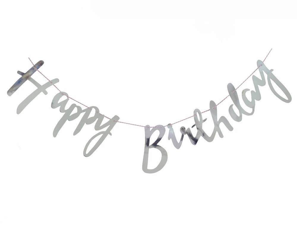 

Гирлянда-растяжка Happy birthday зеркальное серебро