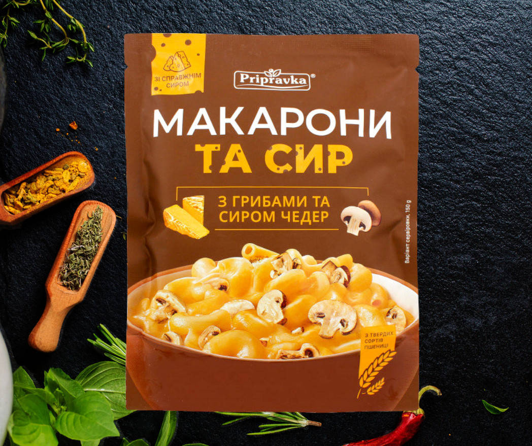

ТМ "Приправка" Макароны и сыр Pripravka С грибами и сыром Чеддер 150 г (8шт в ящ)