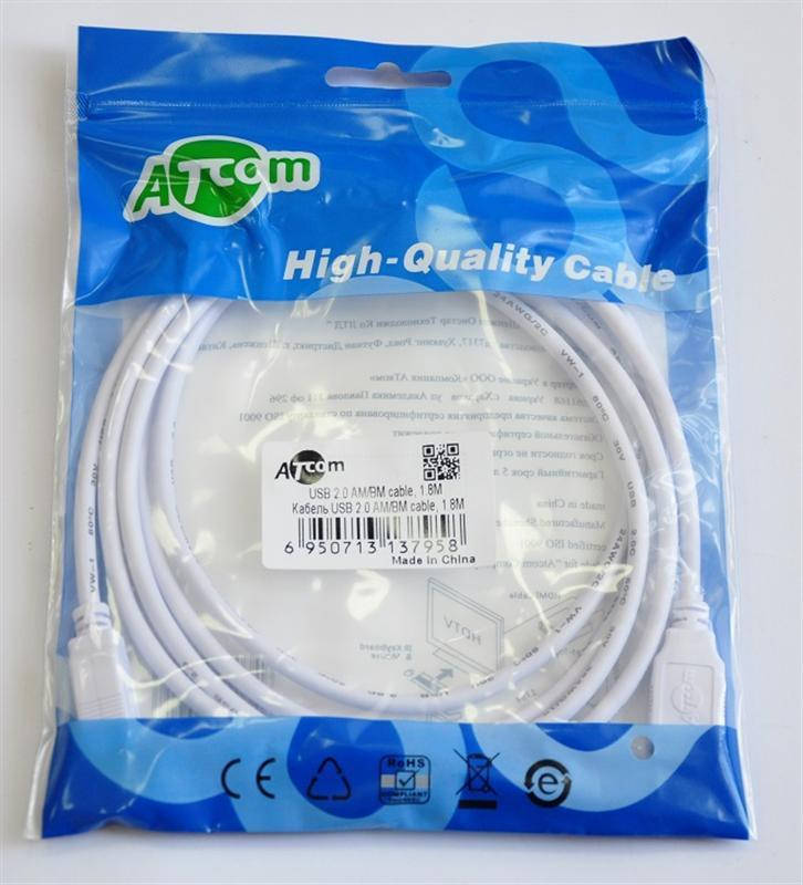 

Кабель ATcom USB 2.0 AM/BM 1.8 м., Белый