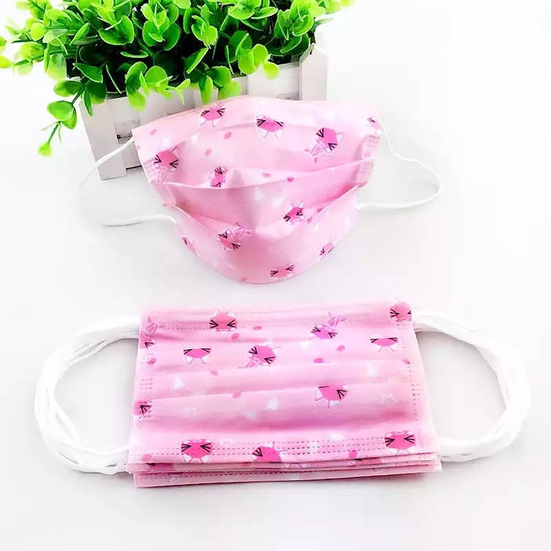 

Детские защитные трехслойные медицинские маски с рисунком "Лисички", Розовый