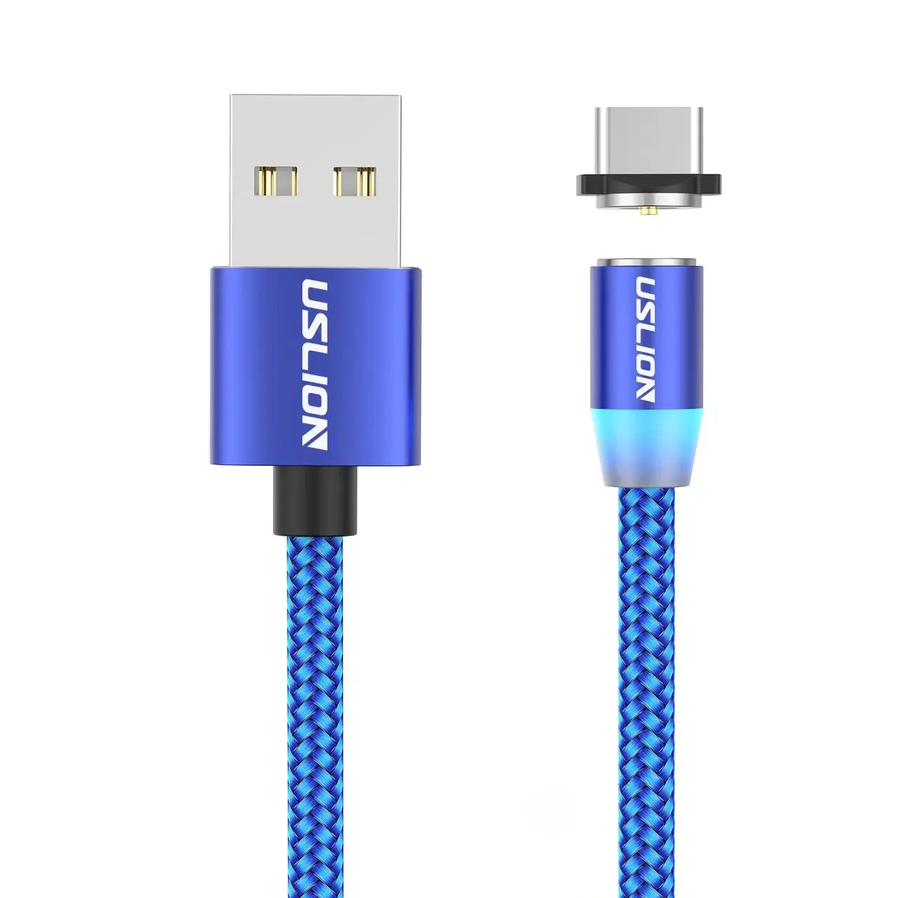 

Магнитный USB кабель на магните с подсветкой для зарядки телефона USLION Magnetic 3 в 1 1m 2.4A 360° Синий