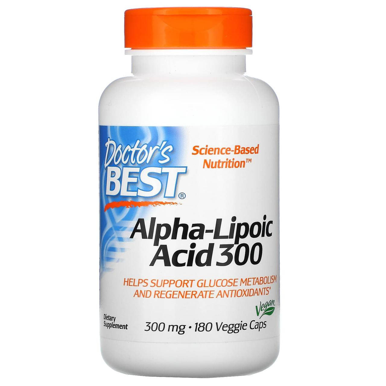 

Doctor's Best, альфа-липоевая кислота, 300 мг, 180 вегетарианских капсул