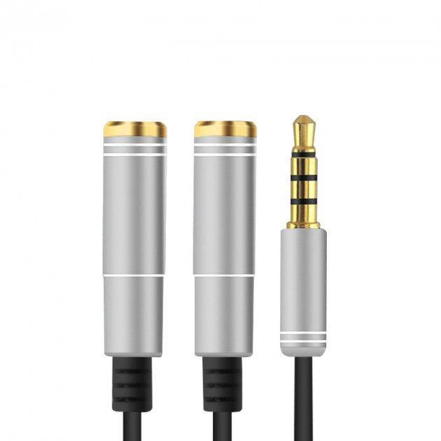 

Кабель переходник для двух наушников к компьютеру, iPhone, iPad, Samsung Alitek Metal Silver