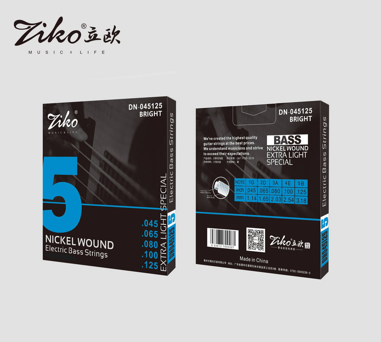 

Струны бас-гитары никель ZIKO DN-045-5 (45-125)