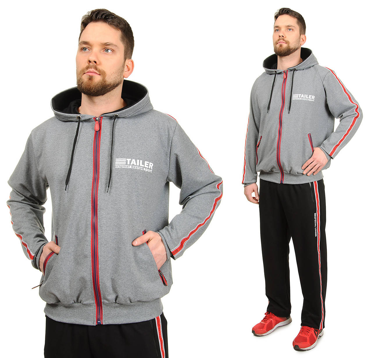 

Спортивный костюм мужской трикотажный с капюшоном брюки прямые, серый