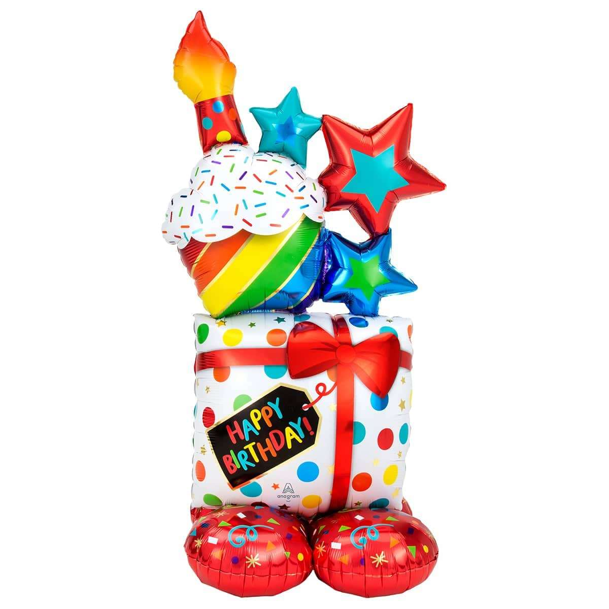 

Фольгированный шар Кекс с Подарком Happy Birthday 109x62см (42"), Разные цвета