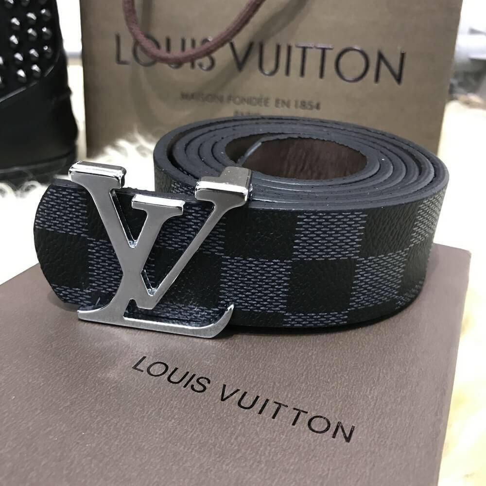 

Ремень пояс кожаный в клетку Louis Vuitton Black2 Луи Виттон, Черный