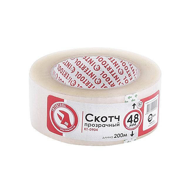 

Скотч прозрачный 48мм*200м*52мкм INTERTOOL KT-0904