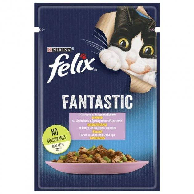 

FELIX Fantastic Консервы для кошек с форелью и зелеными бобами, кусочки в желе, 85 г