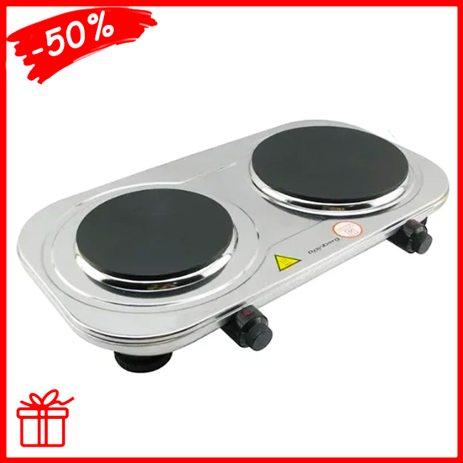 

Плита электрическая двухконфорочная дисковая Rainberg RB-007, Настольная электроплита из нержавеющей стали