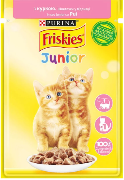 

Корм для котов Friskies Junior (Фрискис юниор) для котят с курицей кусочки в соусе 85 г Purina