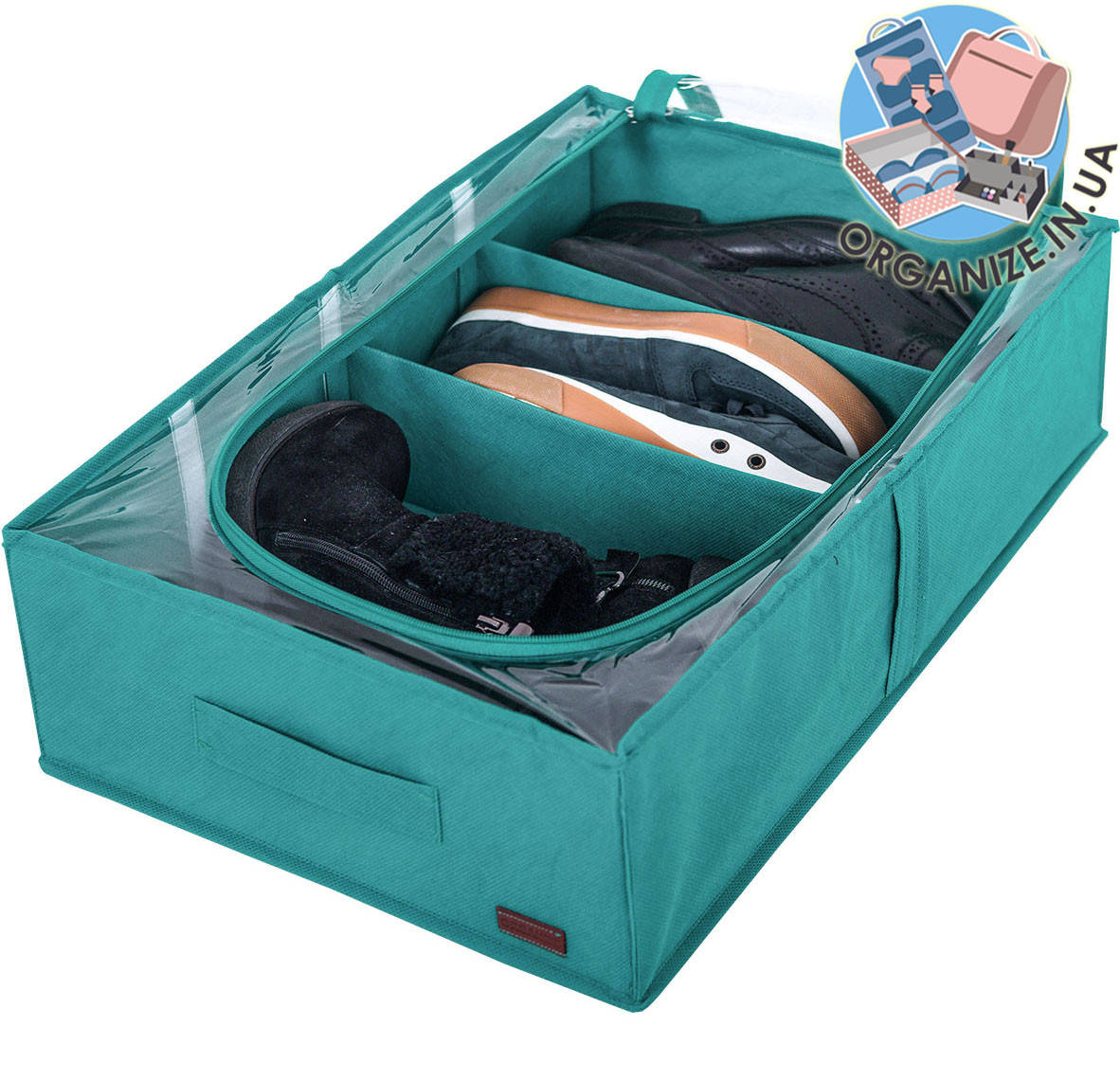 

Короб для хранения вещей с тремя съемными перегородками 50*35*14 см ORGANIZE (лазурь), Зелёный
