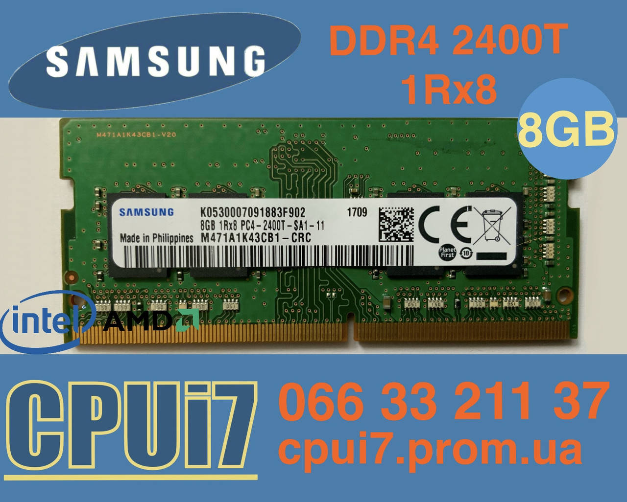 

8gb DDR4 Samsung PC4-2400T RAM Оперативная память M471A1K43CB-CRC