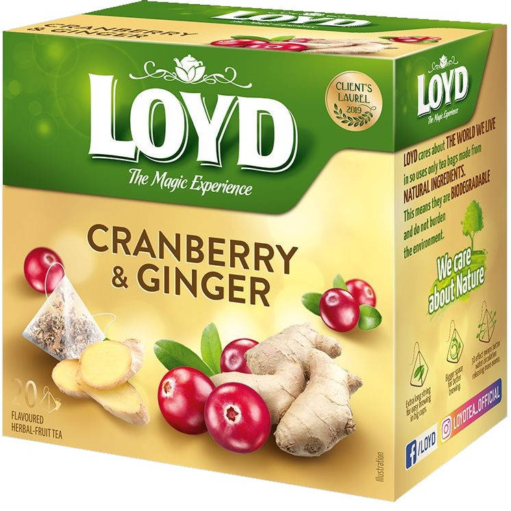 

Фруктовый чай Loyd Cranberry & Ginger клюква и имбирь 40г (20 пирамидок), 10шт/ящ