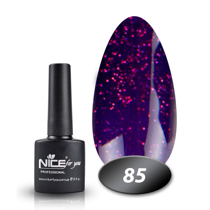 

Гель лак Nice for you 085 темно фиолетовый с голографическими блестками 8,5 мл