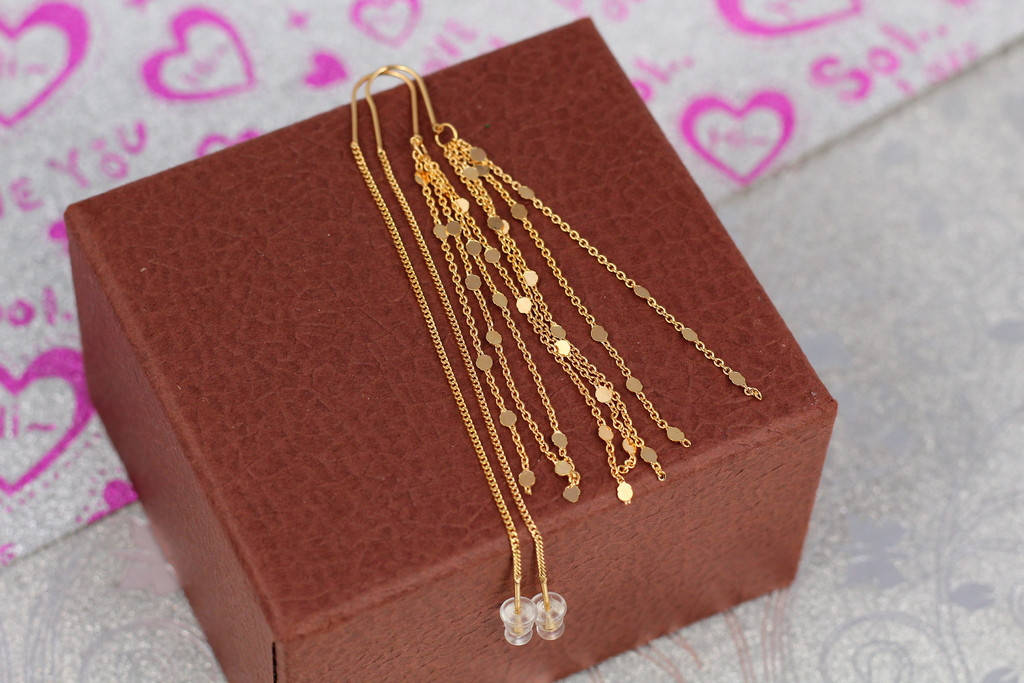 

Серьги продевки Xuping Jewelry метелки 4 цепочки со вставками 7,5 см золотистые