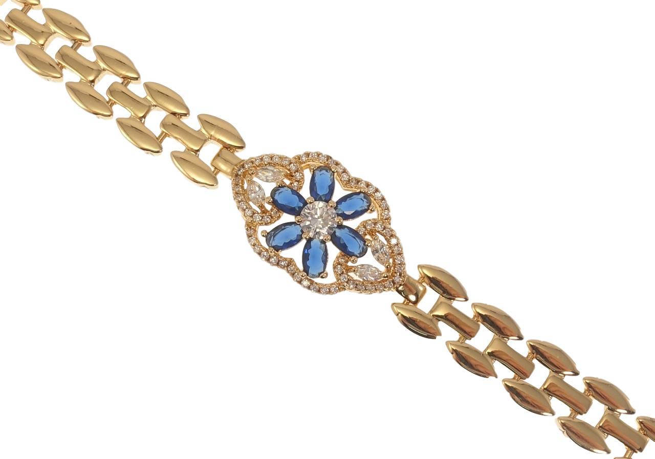 

Браслет Xuping Позолота 18K "Браслетное Плетение Вставка Цветок Синие Кристаллы" длина 19см х 9-15мм