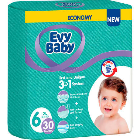 

Подгузники детские Evy Baby Эви Беби Junior джуниор 6 (16+ кг), 30 шт.