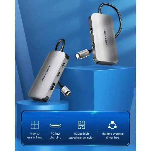 

Док-станция Vention Hub 5-in-1 USB 3.1 Type-C - USB 3.0x3/USB-C port Gen 1/PD 100W (TNDHB)