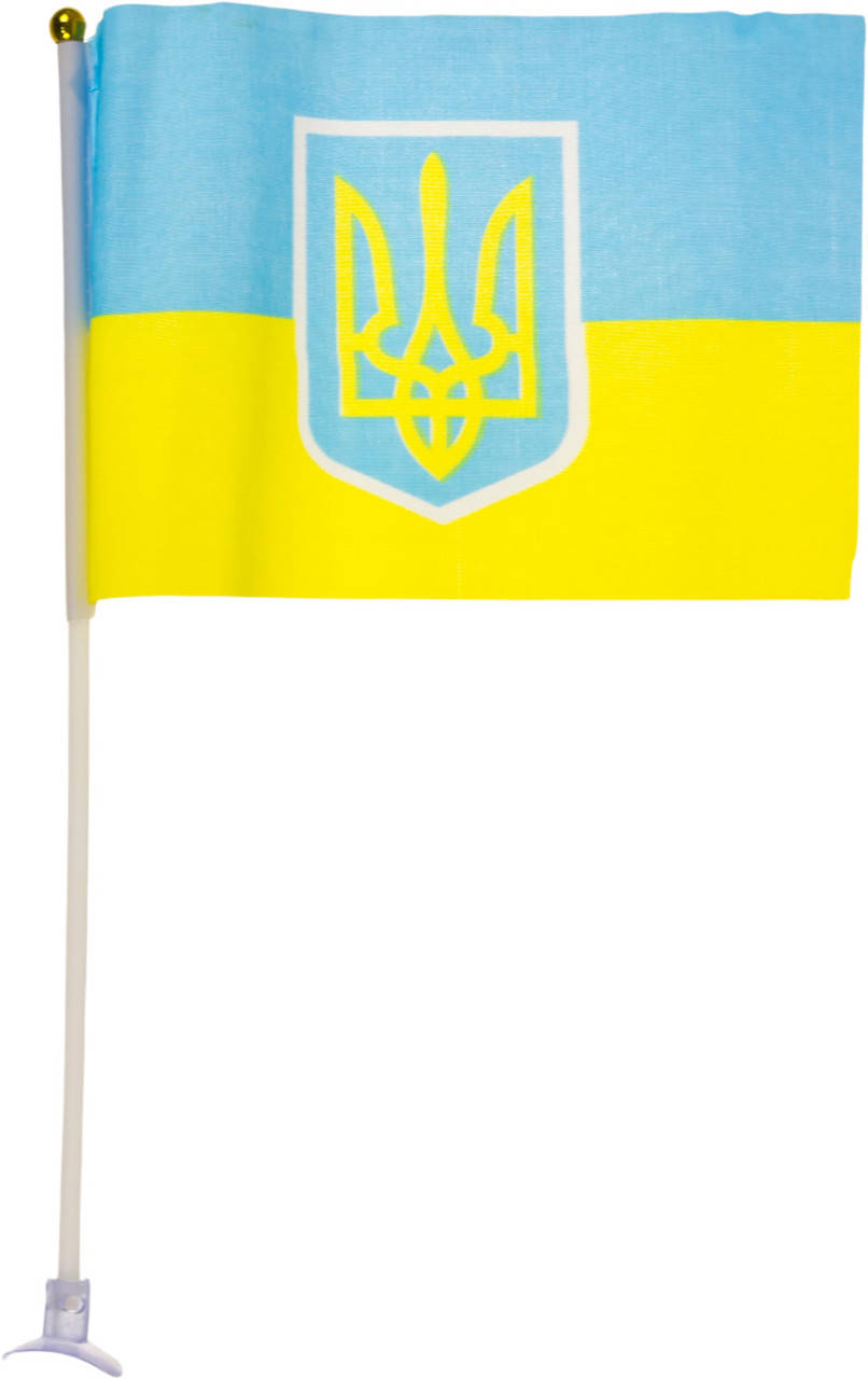

Прапор України для авто з тризубом на присосці 14х21см(12)(500)