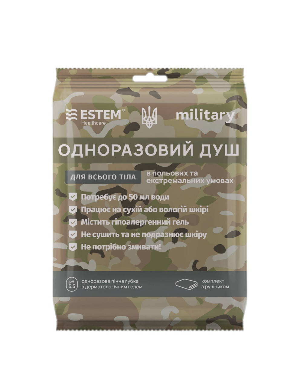 

Одноразовая пенная губка с дерматологическим гелем Estem Military