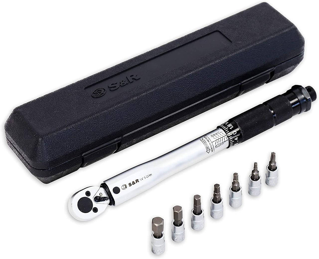 

Динамометрический ключ S&R 5-25 Нм 1/4" с битами (H10, H8, H6, H5, H4, H3, T25)