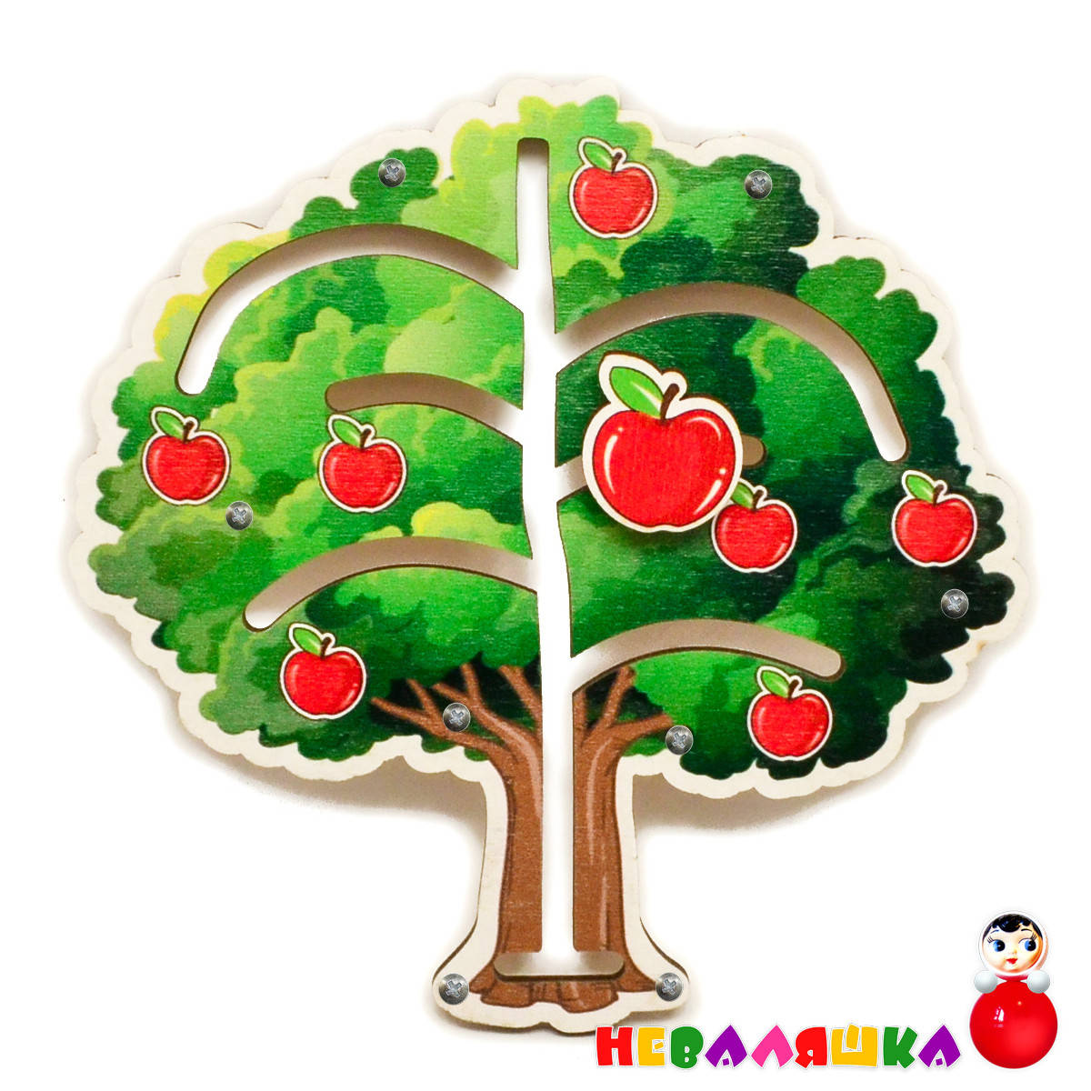 

Цветная Заготовка для Бизиборда Лабиринт Дерево с Яблочками 14 см (по методике Монтессори) Лабіринт Бізіборда, Зелёный