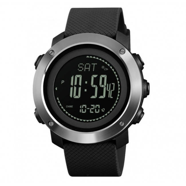 

Skmei 1418 черные с железным кантом мужские спортивные часы