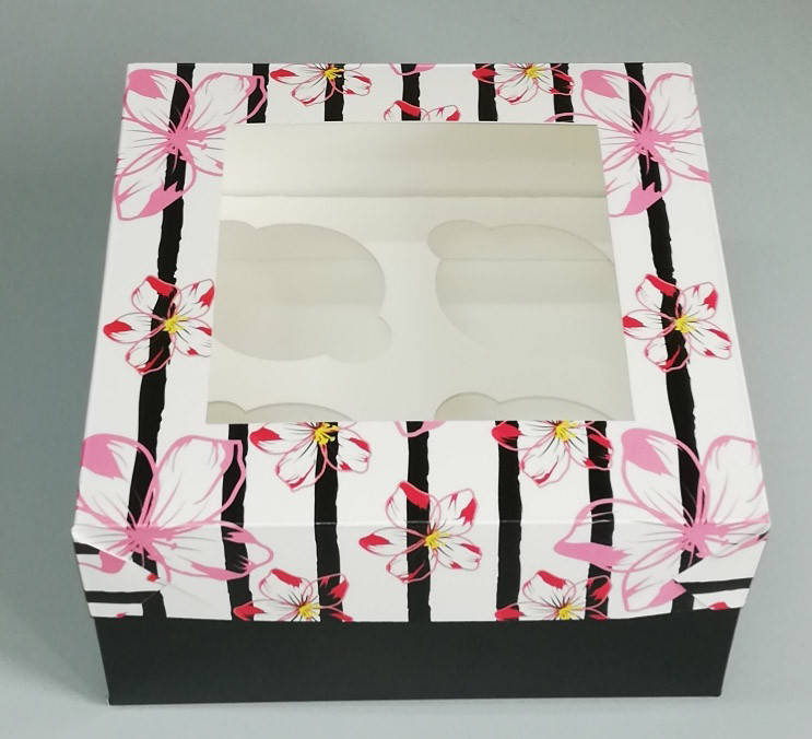 

Картонная коробка для кексов на 4 штуки 170*170*90